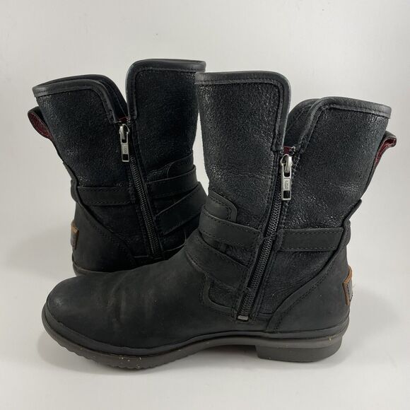 UGG Simmens Double Buckle Leather Boots Womens Size 6 Black Waterproof Leather - Picture 6 of 11
